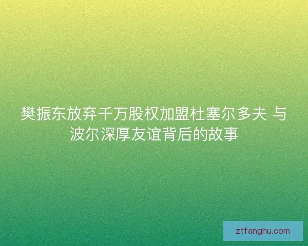 樊振东放弃千万股权加盟杜塞尔多夫 与波尔深厚友谊背后的故事